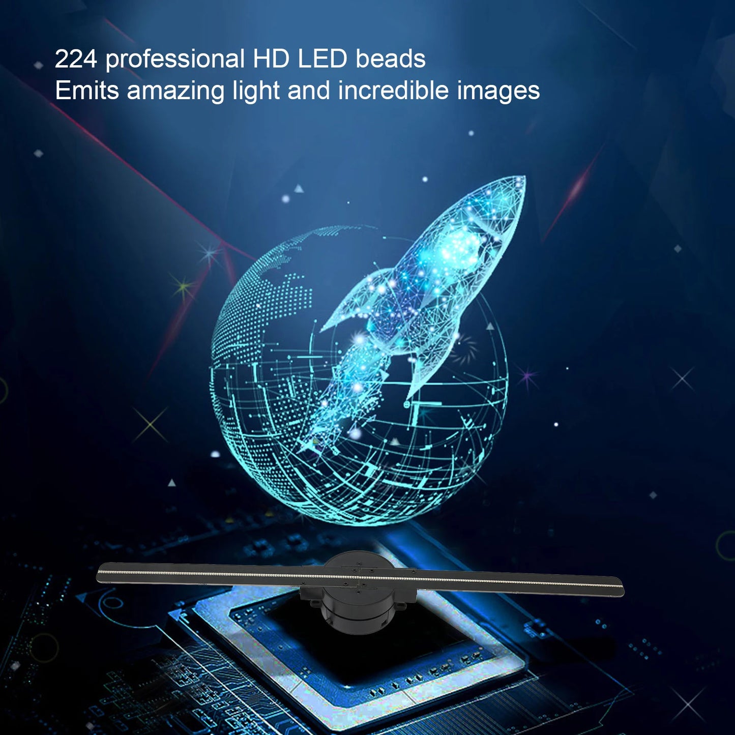 3D Hologram Fan, 3D Projector with Wifi for Advertising & Display, 224 LED Light Beads, 2000 x 224 resolution