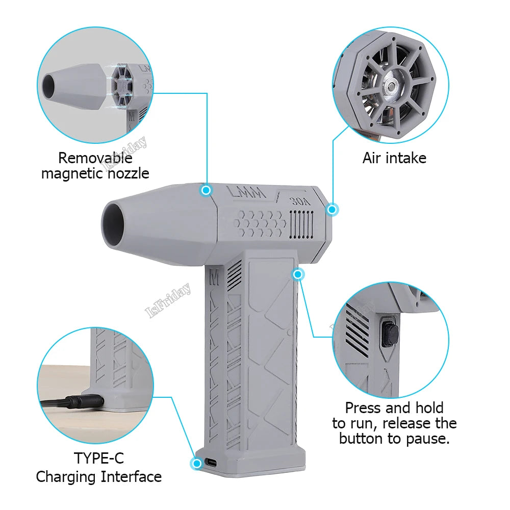 Mini Turbo Jet Fan 130000RPM Wind Speed 52M/S Brushless Motor Handheld Duct Fan High-Performance Cyclone Turbo Electric Blower