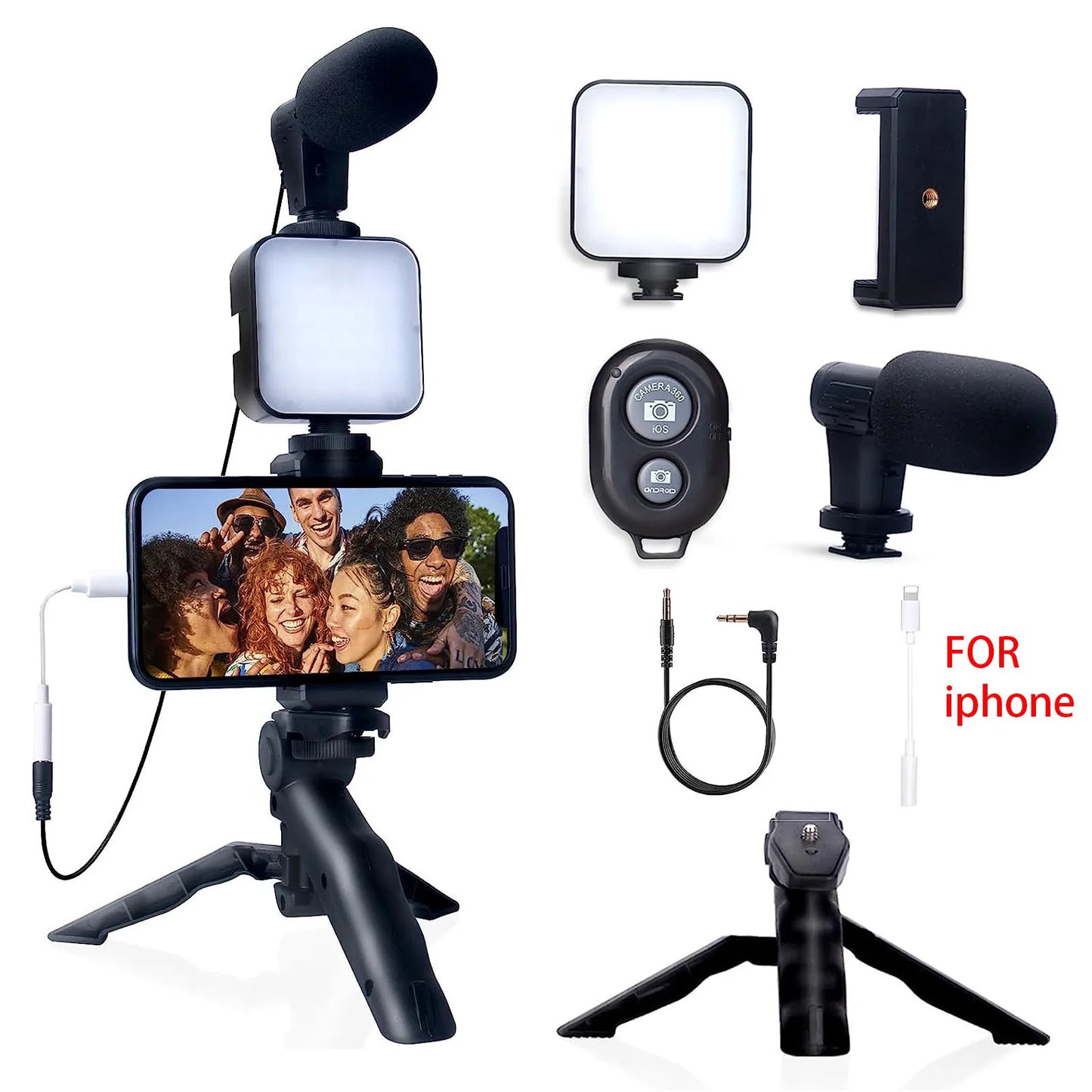 Smartphone Vlogging Kit for Iphone Or Android with Tripod & Mini Microphone. Starter Vlog Kit for Tiktok Live Stream Video Youtube