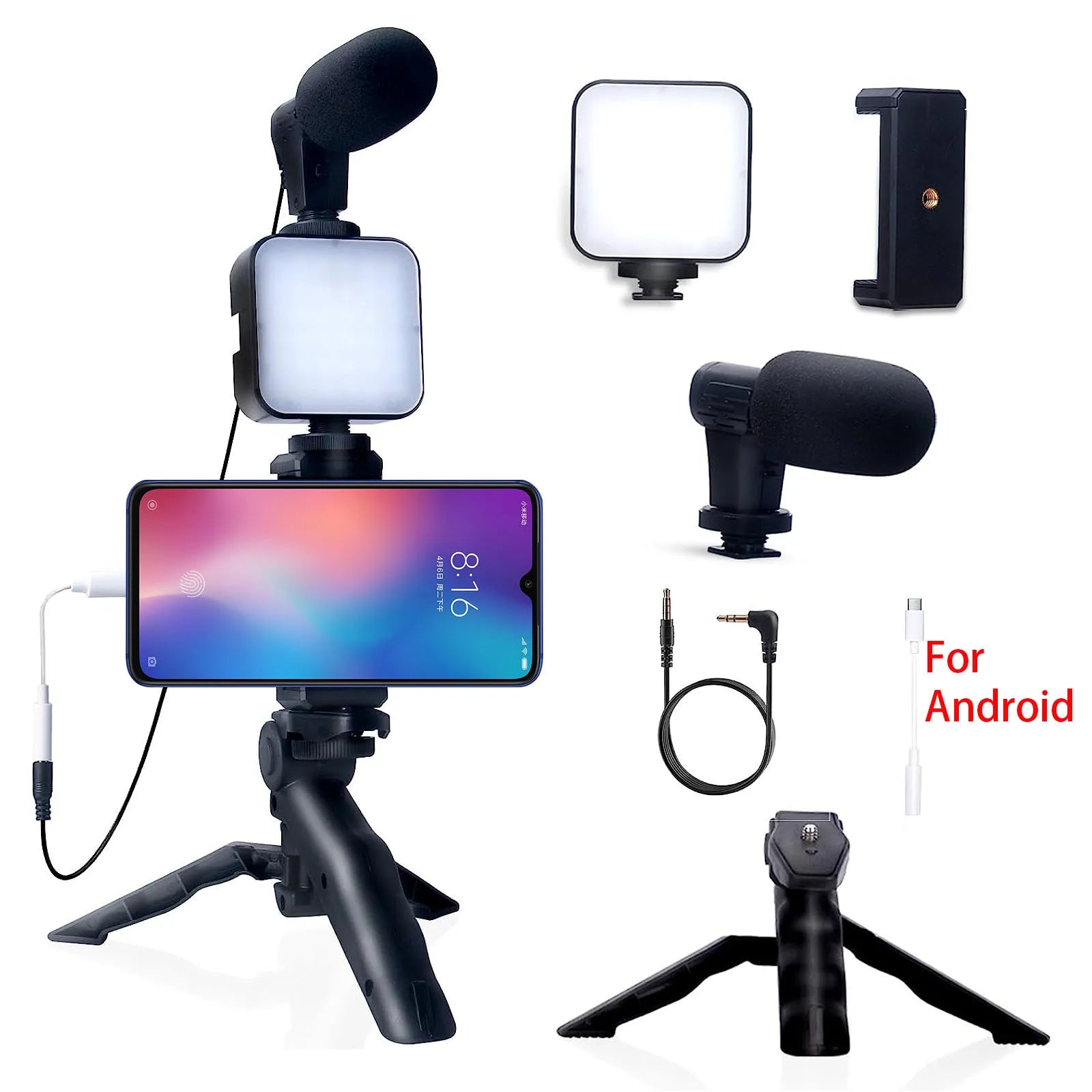 Smartphone Vlogging Kit for Iphone Or Android with Tripod & Mini Microphone. Starter Vlog Kit for Tiktok Live Stream Video Youtube