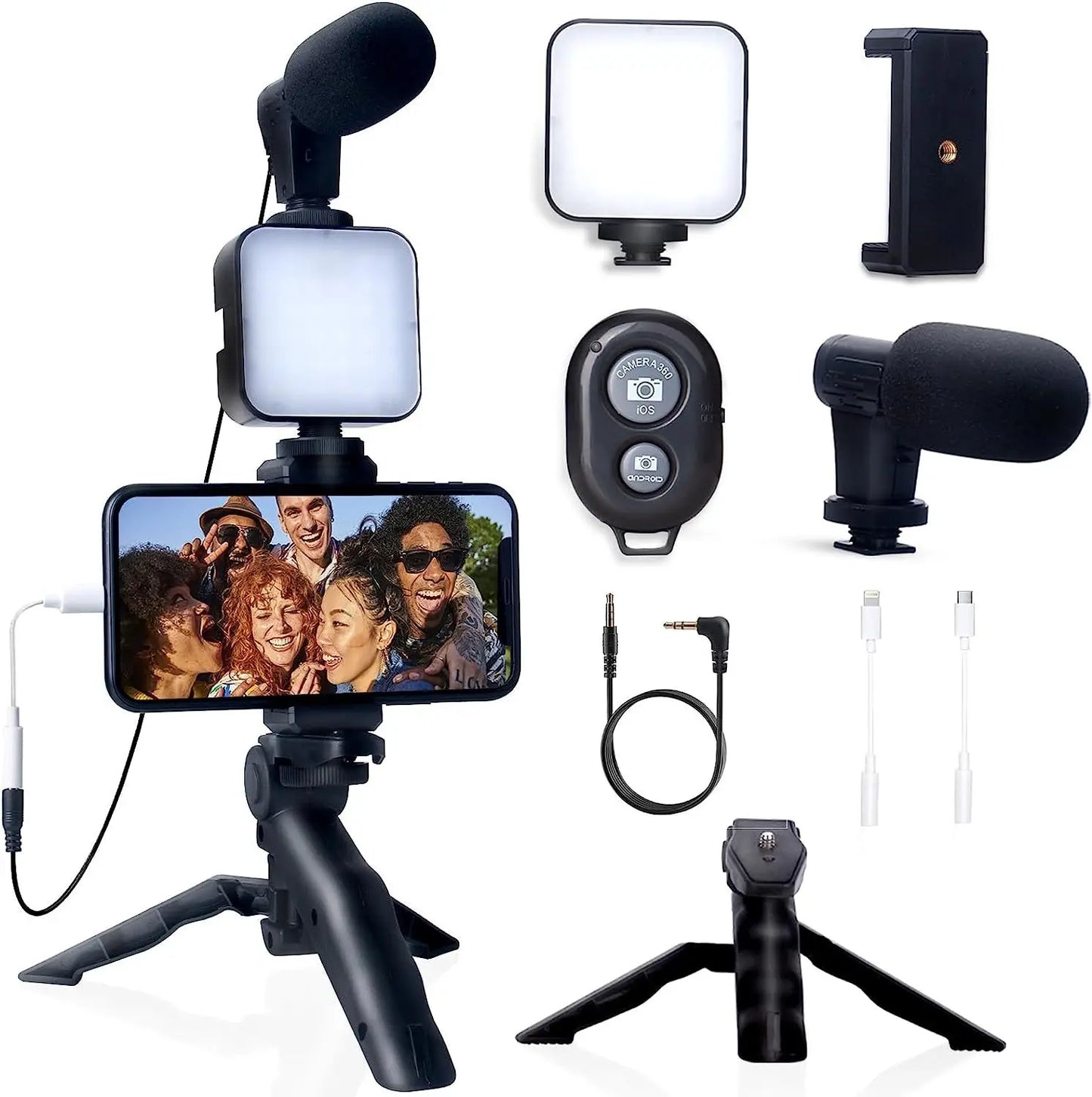 Smartphone Vlogging Kit for Iphone Or Android with Tripod & Mini Microphone. Starter Vlog Kit for Tiktok Live Stream Video Youtube