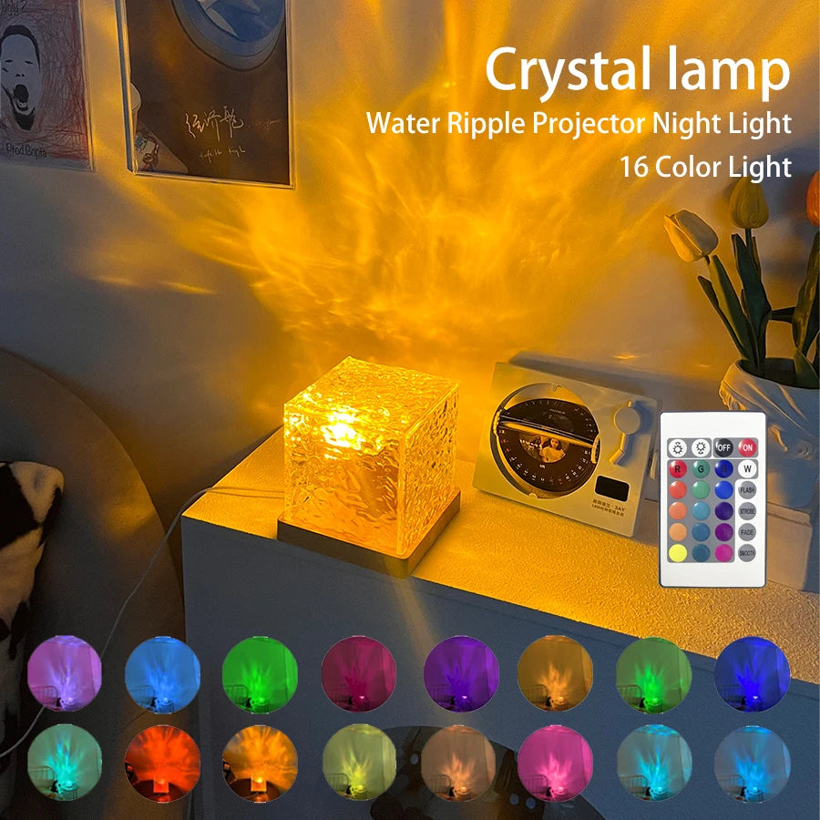 Dynamic Rotating Water Ripple Projector Night Light 3 Color White Or 16 RGB Color