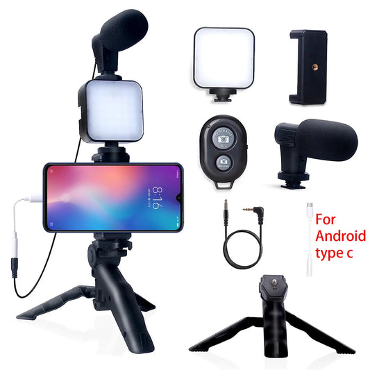 Smartphone Vlogging Kit for Iphone Or Android with Tripod & Mini Microphone. Starter Vlog Kit for Tiktok Live Stream Video Youtube